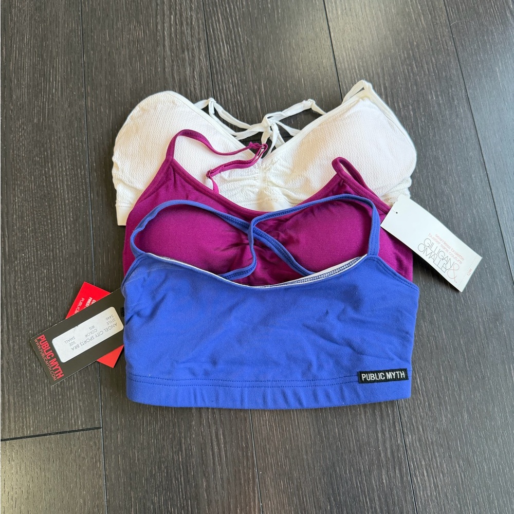 NWT Public Myth Angel City Women's Active Sports Bra Trio - Blue, Purple, White
